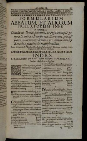 Index Literarum Patentium Hujus Formularii, Ordine Alphabetico digestus.