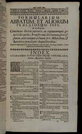 Index Literarum Patentium Hujus Formularii, Ordine Alphabetico digestus.