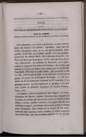 Note sur une nouvelle méthode de géométrie analytique.