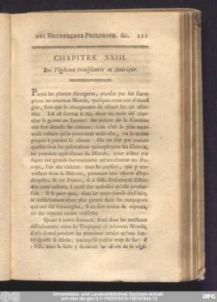 Chapitre XXIII. Des Végétaux transplantés en Amérique.