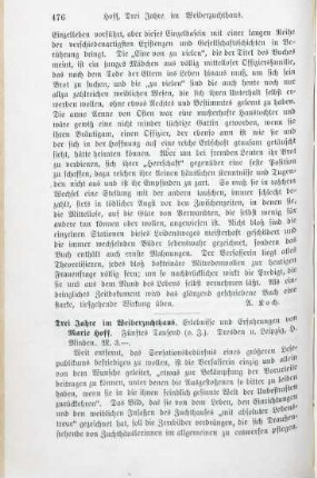 476-477 [Rezension] Hoff, Marie, Drei Jahre im Weiber-Zuchthaus