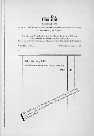 Rechnung Jahresbeitrag 1987