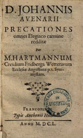 Johannis Avenarii precationes omnes