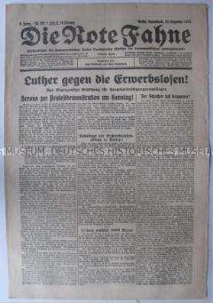 Tageszeitung der KPD "Die Rote Fahne" u.a. zur Sozialpolitik