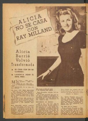 Alicia no se casa con Ray Milland : Alicia Barrié volvió transformada