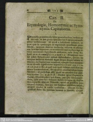 Cap. II. De Etymologia, Homonymia ac Synonymia Capitationis