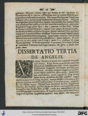 Dissertatio Tertia. De Angelis
