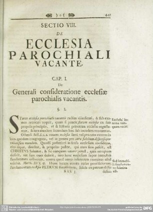 Sectio VIII. De Ecclesia Parochiali Vacante