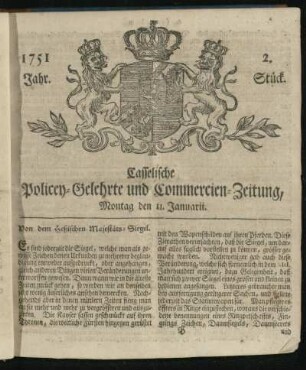 2. Stueck, Montag den 11. Januarii 1751