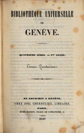 Bibliothèque universelle de Genève. 4. 1847