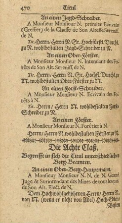 Die Achte Claß. Begreifft in sich die Titul unterschiedlicher Berg-Beamten