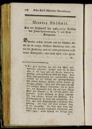 Vierter Abschnitt. Von der Geschwulst des ausleerenden Gefäßes des Hoden Spermatocele, *) und ihren Kennzeichen.