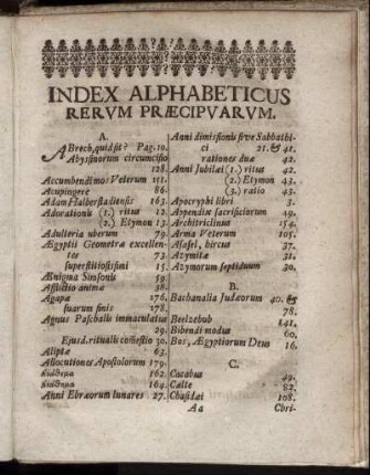 Index Alphabeticus Rerum Præcipuarum.
