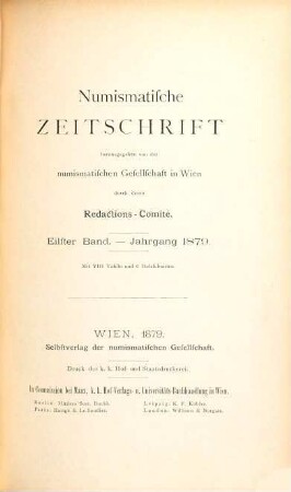 Numismatische Zeitschrift. 11, 11. 1879