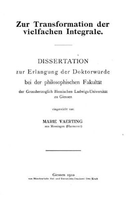 Zur Transformation der vielfachen Integrale