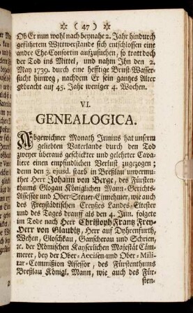 VI. Genealogica.