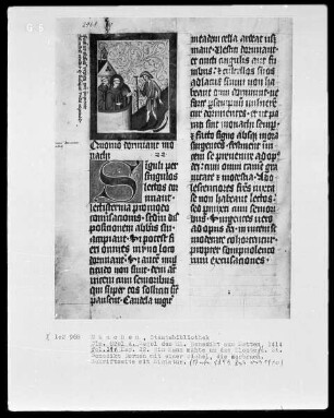 Regel des heiligen Benedikt — Das Sichelwunder des heiligen Benedikt, Folio 21verso