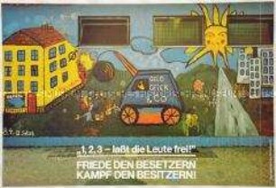 Plakat der Sozialistischen Einheitspartei Westberlins (SEW) gegen die Räumung besetzter Häuser