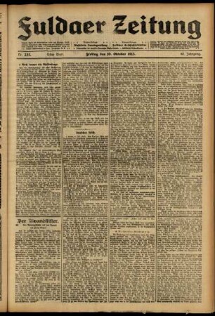 Erste Ausgabe vom Freitag, den 10. Oktober 1913.