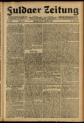 Erste Ausgabe vom Freitag, den 10. Oktober 1913.