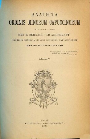 Analecta Ordinis Fratrum Minorum Capuccinorum. 5. 1889