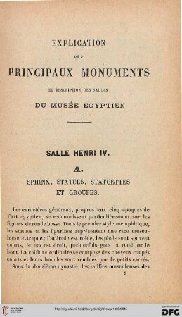 Explication des principaux monuments et description des salles du musée égyptien