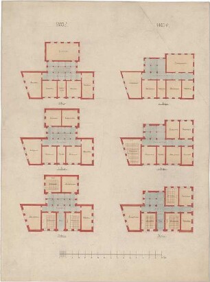 ohne Verfasserangabe; Gewerbe- oder Zeichenschule - Grundrisse EG, Grundrisse 1. OG, Grundriss 2. OG