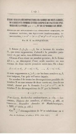 Étude sur les décompositions en sommes de deux carrés [...]