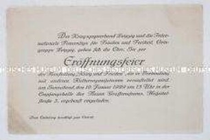 Einladungskarte zur Eröffnungsfeier der Ausstellung "Krieg und Frieden" in Leipzig
