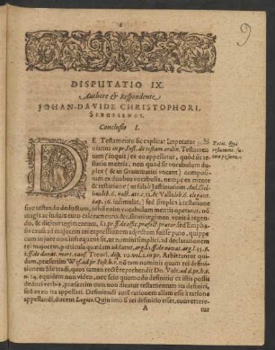 Disputatio IX. Authore et Respondente Johan-Davide Christophori. ...