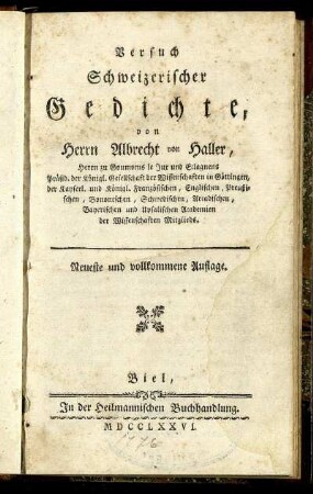 Versuch Schweizerischer Gedichte