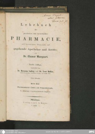 3: Pharmaceutische Chemie und Präparatenkunde : Abt. 2: Organisch-chemische Präparate