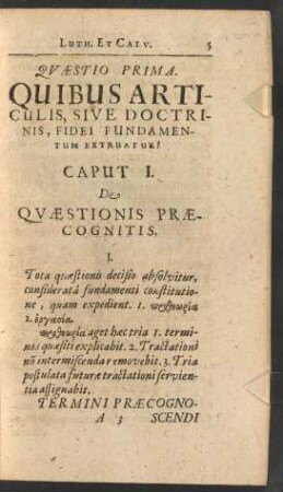 Caput I. De Quaestionis Praecognitis.