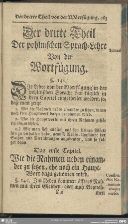 Der dritte Theil Der pohlnischen Sprach-Lehre Von der Wortfügung