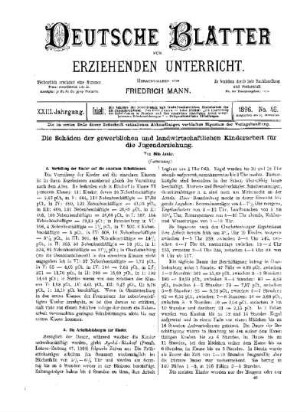 Die Schäden der gewerblichen und landwirtschaftlichen Kinderarbeit für die Jugenderziehung : (Fortsetzung)