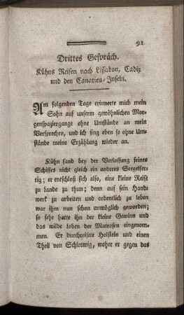 Drittes Gespräch. Kühns Reisen nach Lissabon, Cadix und den Canarien-Inseln.