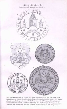 Siegeltafel I. (Wappen und Siegel der Stadt.)