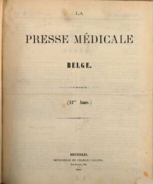 Presse médicale belge. 12. 1860