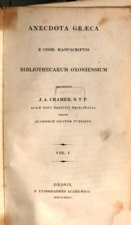 Anecdota Graeca e codd. manuscriptis bibliothecarum Oxoniensium, 1