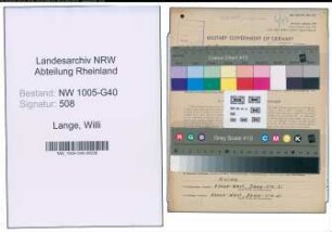 Entnazifizierung Willi Lange , geb. 31.12.1899 (Werkschutzmeister)