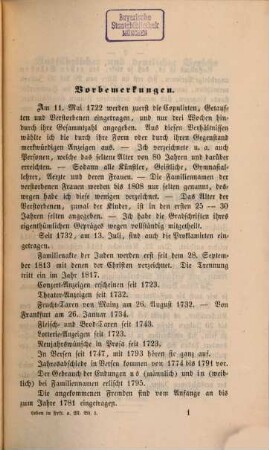 Leben in Frankfurt am Main : Auszüge der Frag- und Anzeigungs-Nachrichten von ihrer Entstehung an im Jahre 1722 bis 1821, 1. Vom Jahre 1722 bis 1731