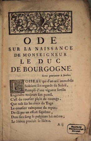 Ode Sur La Naissance De Monseigneur Le Duc De Bourgogne