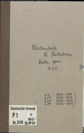 Kirchenbuchduplikat der katholischen Gemeinde Westenholz Kreis Paderborn (GHT 1815-1819, 1822-1825, 1832-1845) (Gemeinde: Katholische Gemeinde Westenholz)