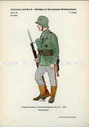 Uniformdarstellung, Unteroffizier des 1. Hannoverschen Infanterie-Regiments Nr. 74, Provinz Hannover, 1918.