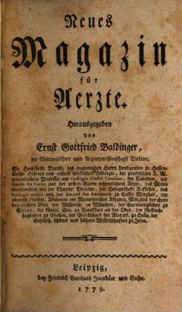 Neues Magazin für Ärzte. 1. 1779