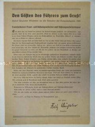 Grußansprache des Gauleiters Wächtlers an die Besucher der Bayreuther Festspiele 1940