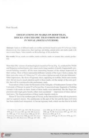 22: Observations on marks on rooftiles, bricks and ceramic tiles from sector IV in Novae (Moesia Inferior)