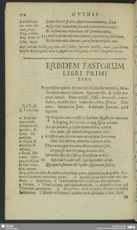 Eiusdem Fastorum Libri Primi Pars.