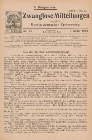Nr. 34 Oktober 1915 8. Kriegsnummer. Band II, Nr. 17.