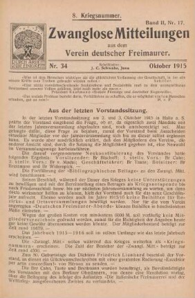 Nr. 34 Oktober 1915 8. Kriegsnummer. Band II, Nr. 17.